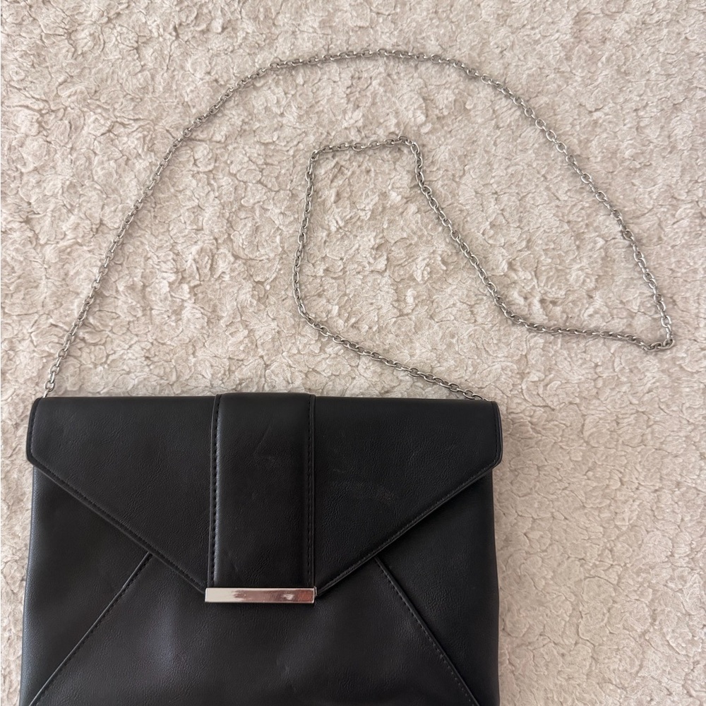INC International Concepts Black Clutch with Silver Chain